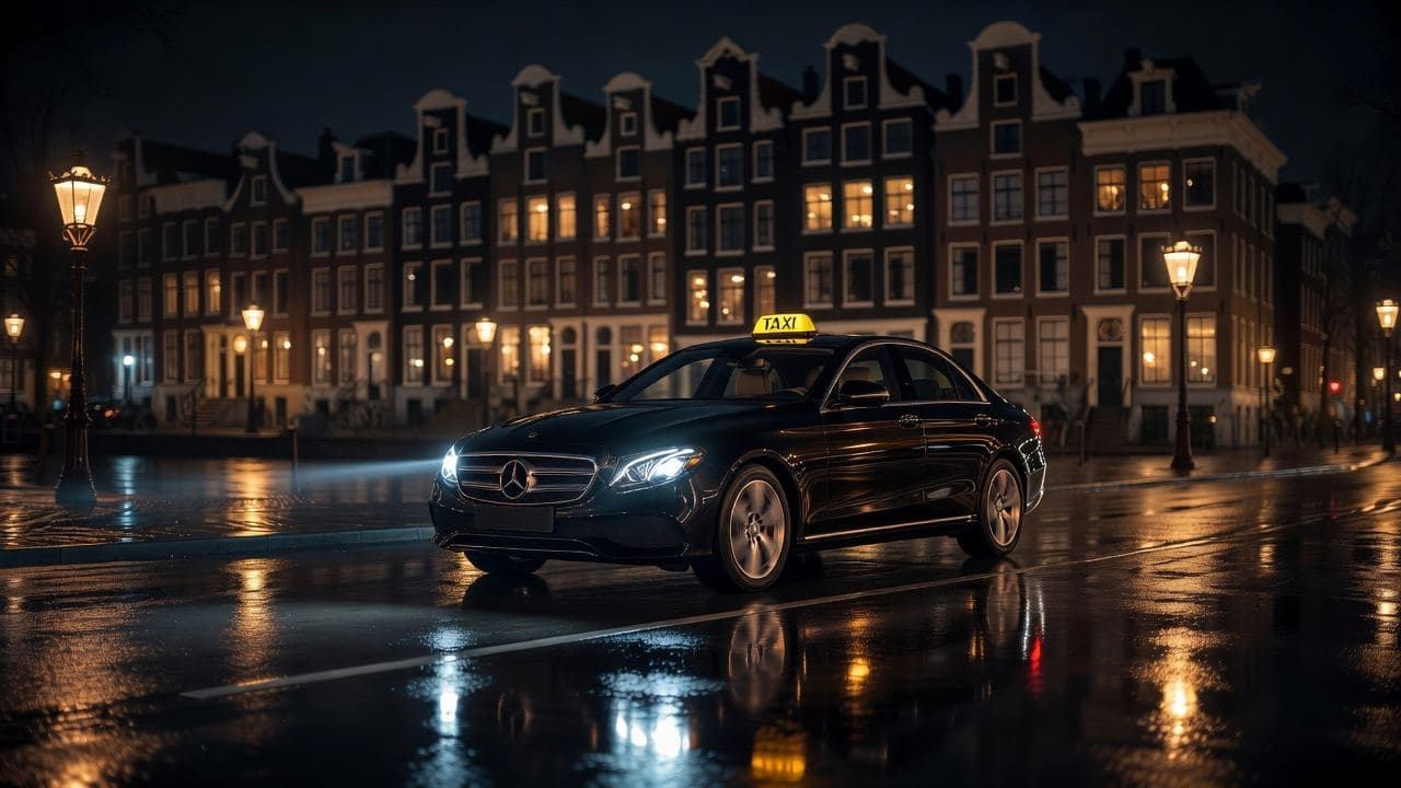 Taxi in Amsterdam at night